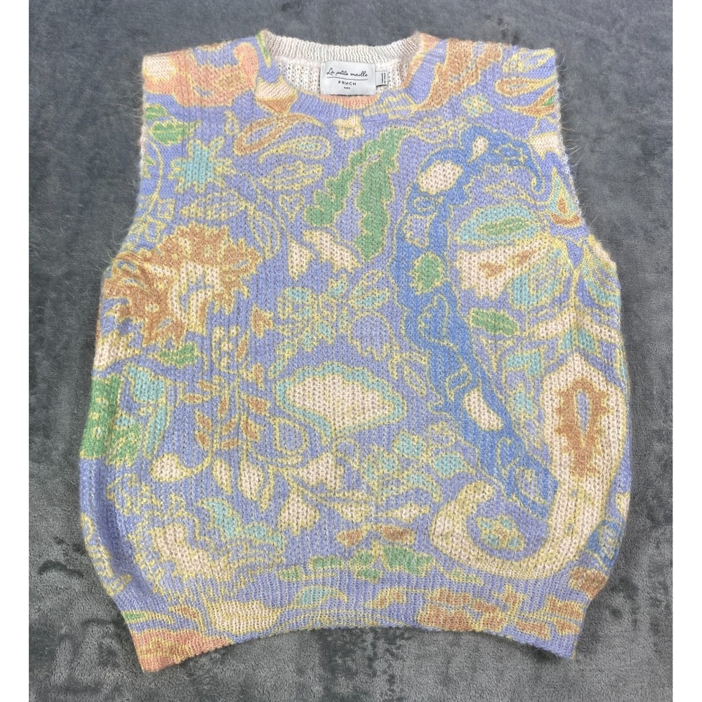 Knitted Sweater Vest Womens Small Abstract Sleeveless Mohair Blend Made In Italy